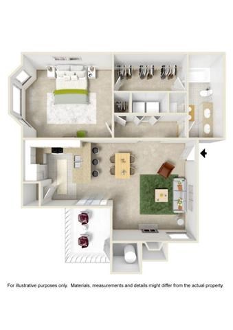 A floor plan of a house with a kitchen, living room, and dining area.